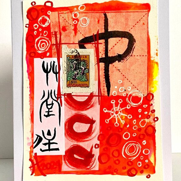 Collage Art Handmade Original Blank Greeting Card and Envelope Postage Stamp - Picture 1 of 5